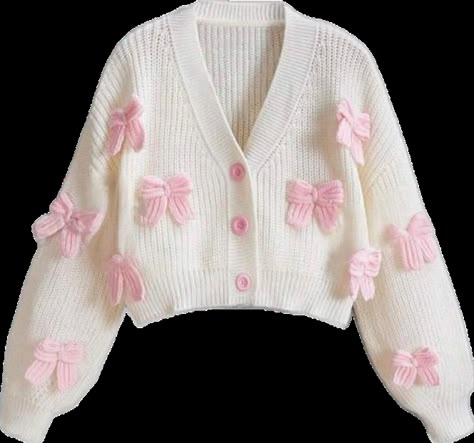 Romwe Sweater, Bow Cardigan, Crochet Bows, Bow Sweater, Fashion Top Outfits, Cropped Cardigan Sweater, Cute Cardigans, Fairy Fashion, Bow Accessories