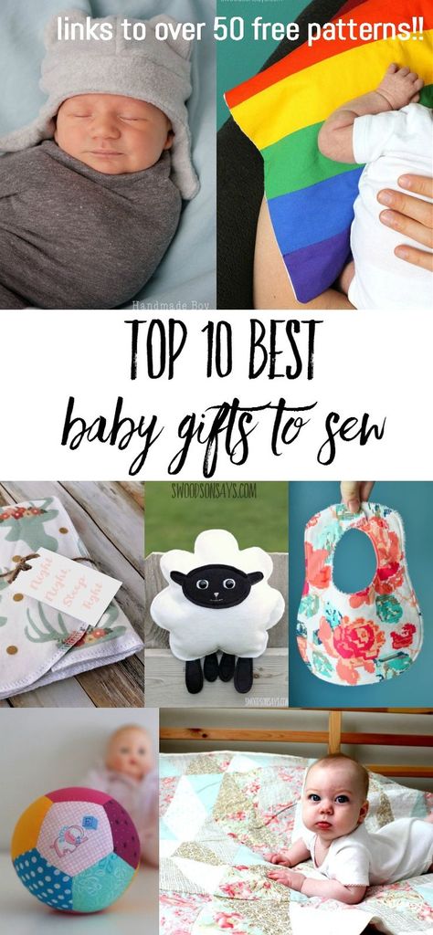 Top 10 best baby gifts to sew! There are 50+ links to free patterns and tutorials for the best handmade baby gifts. Pair one with something practical that you loved as a parent for the best baby shower gift idea ever Free baby sewing patterns galore. #ad Baby Gifts To Sew, Free Baby Sewing Patterns, Gifts To Sew, Baby Sewing Patterns Free, Free Baby Patterns, Holiday Hand Towels, Baby Shower Gift Idea, Diy Bebe, Handmade Baby Gifts