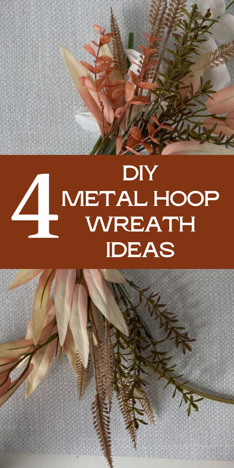 making a metal hoop wreath with flowers Wire Hoop Wreath, Wire Ring Wreath Ideas, Wire Hoop Wreath Diy, Metal Ring Diy Decor, Round Wire Wreath Ideas, How To Make A Hoop Wreath, Metal Hoop Crafts, Yarn Wreaths Diy, Metal Loop Wreath