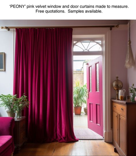 SAMPLE MTM VELVET DOOR CURTAIN. PINK RED PURPLE BURGUNDY AUBERGINE PENCIL EYELET Red Curtains Living Room Ideas, Red Curtains Living Room, Maroon Curtains, Bespoke Curtains, Red Velvet Curtains, Curtain Drawing, Purple Curtains, Purple Door, Purple Burgundy