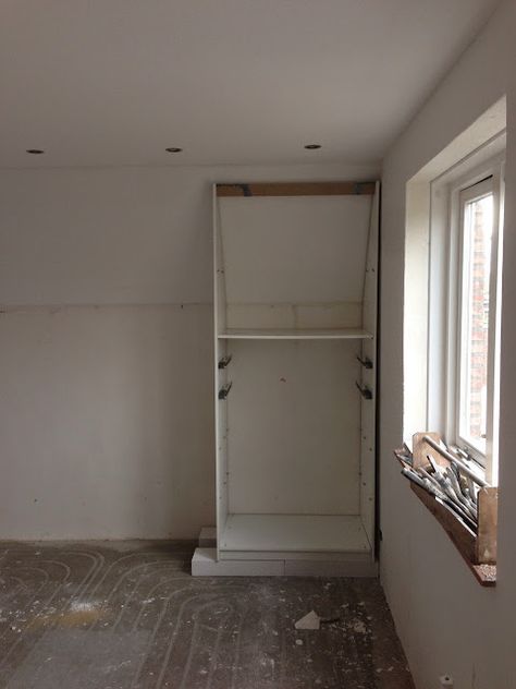 Fully functional IKEA fitted wardrobe for sloping ceiling - IKEA Hackers Ikea Fitted Wardrobes, Under Eaves Storage, Sloping Ceiling, Aerated Concrete, Pax Closet, Eaves Storage, Ceiling Covering, Fitted Wardrobe, Ceiling Materials