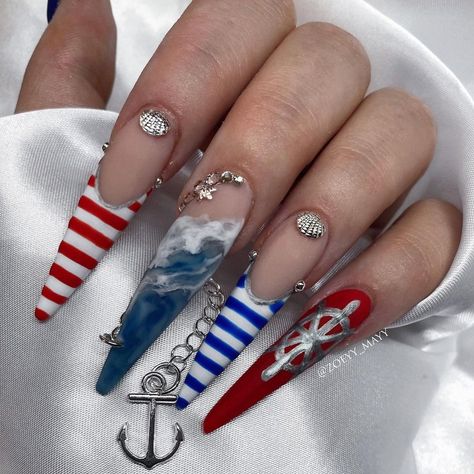 ✨Zoeyy Mayy Nails✨ (@zoeyy_mayy) posted on Instagram • Jun 16, 2021 at 11:43am UTC Sailor Nails Design, Sailor Nails, Nail Vibes, Tiktok Link, Nails Inspo, Gold Nails, Simple Nails, Nail Design, Nail Inspo