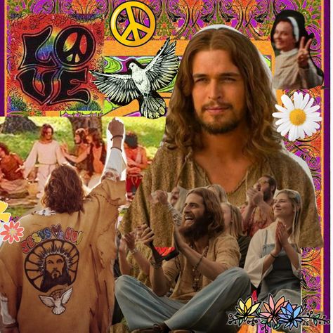 Christian hippie  collage art Hippy Aesthetic Outfit, Hippie Collage, Christian Hippie, Hippie Christian, Progressive Christian, Hippy Aesthetic, Youth Camp, Hippy Room, Hippie Aesthetic