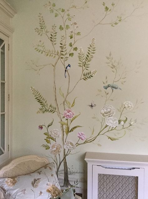 Hand Painted Murals For Home, Floral Mural Wallpaper, English Cottage Interiors, Room Murals, Floral Mural, Exterior Interior Design, House Elements, Mural Artist, Dining Room Remodel