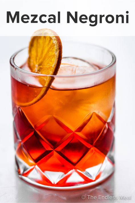 Fancy Cocktail Glasses, Mezcal Negroni, Popular Cocktail Recipes, Negroni Recipe, Mezcal Margarita, Valentines Dinner, Apple Cider Cocktail, Mezcal Cocktails, Sweet Vermouth