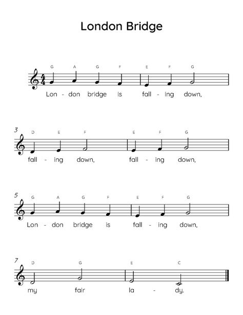 "\"London Bridge\" easy piano sheet music with letters and lyrics is perfect for beginner piano players." Piano Notes For Beginners, Piano Sheet Music Beginners, Beginner Piano Lessons, Piano Tutorials Songs, Sheet Music With Letters, Piano Songs For Beginners, Piano Sheet Music Letters, Note Making, Beginner Piano Music