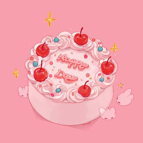 Aesthetic Highlight Covers Instagram Pink, Birthday Cake Illustration, Cake Drawing, Birthday Illustration, Procreate Ipad Art, Cartoon Cake, Pottery Painting Designs, Different Art Styles, Pastel Pink Aesthetic