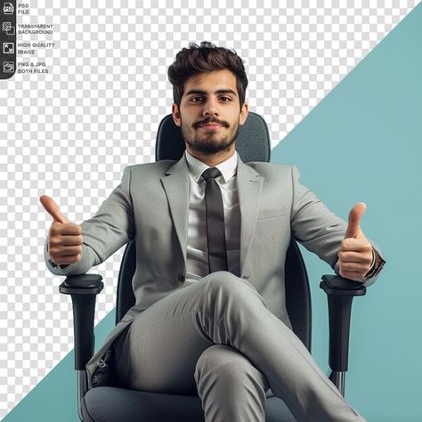 PSD a man in a suit sits in a chair with... | Premium Psd #Freepik #psd Sports Design Ideas, A Man In A Suit, Man In A Suit, Dynamic Poses, Sports Design, A Chair, Business Man, Thumbs Up, Mens Suits