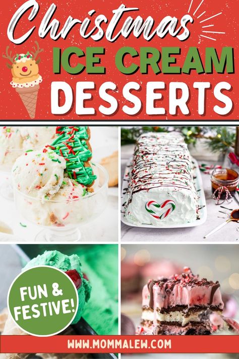 festive ice cream desserts Christmas Ice Cream Sundaes, Christmas Ice Cream Pie, Xmas Ice Cream Cake, Holiday Ice Cream Desserts, Christmas Ice Cream Sundae, Ice Cream Desserts Easy, Christmas Ice Cream Recipes, Christmas Ice Cream Desserts, Winter Ice Cream