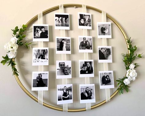 Hoop Picture Display, Fall Barn Wedding, Wedding Collage, Outdoors Birthday Party, Creative Diy Gifts, Gold Spray Paint, Gold Spray, Hand Embroidery Patterns Flowers, Bridal Shower Tea