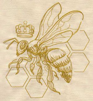 A detailed bee, crown, and honeycomb will be sweet on pillows, tea towels, and more. Honey Bee Tattoo, Bee Drawing, I Love Bees, Urban Threads, Bee Inspired, Bee Tattoo, Embroidered Canvas, Desenho Tattoo, Images Vintage