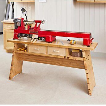 Rock-solid Lathe Stand Downloadable Plan Thumbnail Lathe Stand, Benchtop Router Table, Maple Table, Diy Lathe, Stand And Deliver, Woodworking Bench Plans, Wood Store, Wood Magazine, Wood Carver