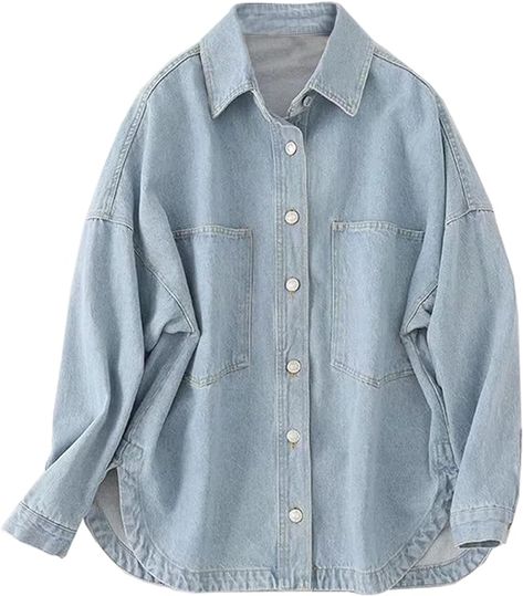 Women Denim Jacket Shacket Long Sleeve Oversize Boyfriend Jean Jacket Shirt, 1-light Blue, Small : Amazon.ca: Clothing, Shoes & Accessories Boyfriend Jean Jacket, Women Denim Jacket, Denim Shirt Style, Oversized Denim Shirt, Fall Transition Outfits, White Jean Jacket, Womens Denim Shirt, Outwear Coat, Transition Outfits