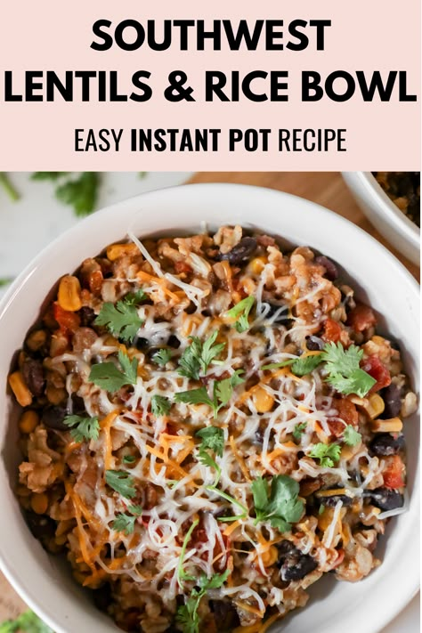 Instant Pot Lentils & Rice Bowl Rice Cooker Black Beans, Lentil Rice Instant Pot, Insta Pot Lentil Recipes, Instant Pot Lentils And Rice, Instant Pot Mediterranean Recipes, Lentil Instant Pot Recipes, Lentil Recipes Instant Pot, Instant Pot Lentil Recipes, Lentil Instant Pot