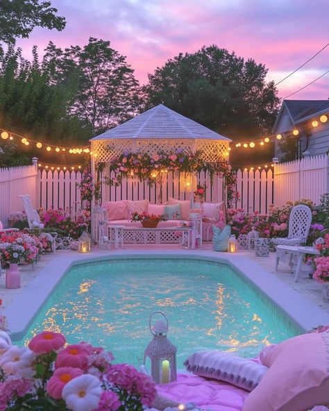 Pink Backyard, Pool Decor Ideas, Pink Patio, Brazil Houses, Dream Life House, Pool Decor, Backyard Inspo, Pink Room, Cool Pools