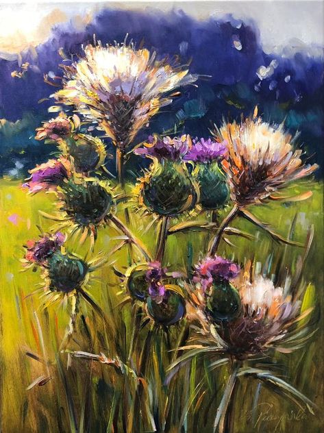 Thistle Painting, I Am An Artist, An Artist, Oil Painting On Canvas, Painting On Canvas, Colorful Art, Floral Art, Flower Painting, Canvas Painting