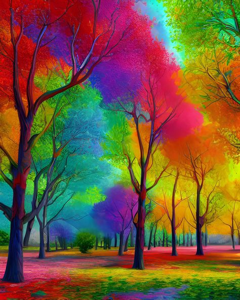 Sandy Landscape, Rainbow Pics, Rainbow Trees, Rainbow Colors Art, Colorful Scenery, Exterior Murals, Colorful Photography, Orange Bathroom, Rainbow Pictures