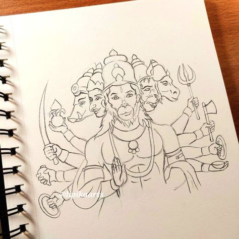 Panchmukhi Hanuman Sketch, Panchmukhi Hanuman Ji Sketch, Panchamukhi Hanuman Drawing, Panchmukhi Hanuman Drawing, Panchmukhi Hanuman Ji Drawing, God Art Drawing, Hanuman Ji Drawing Easy, Hanumaan Jee, Hanumanji Sketch