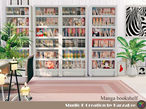 Manga bookshelf set Sims 4 Cc Manga Books, Bookshelves Sims 4 Cc, Sims 4 Manga Cc, Sims 4 Otaku Cc, Sims 4 Book Cc, Sims 4 Cc Anime Decor, Sims 4 Art Studio, Sims 4 Books, Sims 4 Cc Shelves