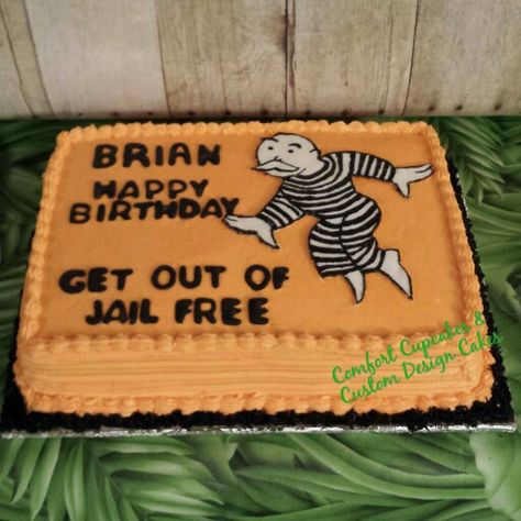 Monopoly get out of jail free card Prison Theme Party, Monopoly Party, Welcome Home Party, Welcome Home Parties, Cops And Robbers, 40 Birthday, Retirement Ideas, Free Card, Themed Cupcakes