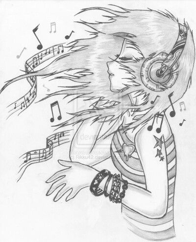 Drawing music Girl With Headphones, Music Drawings, Pencil Portrait, A Pencil, الرسومات اللطيفة, A Drawing, Art Drawings Sketches, Pencil Drawing, Girl Drawing