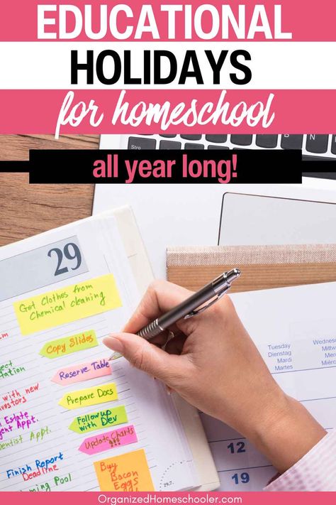 These educational holidays will add learning fun to your homeschool all year long! This list of educational holidays includes weird, silly, and standard holidays. Choose your favorites and add them to your homeschool calendar! Homeschool Calendar, Homeschool Holidays, Morning Basket, Holiday Dates, Holiday List, Classical Conversations, Weird Holidays, Holiday Calendar, Homeschool Activities