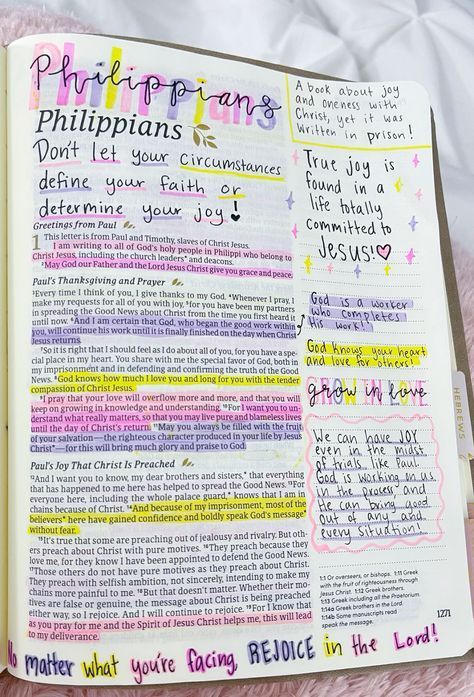 Bible Study Notes Philippians, Bible Study Philippians, Philippians Bible Journaling, Bible Journaling Philippians, Philippians Bible Study, Bible Journaling Notes, Bible Notes Ideas, Bible Annotations, Bible Highlighting