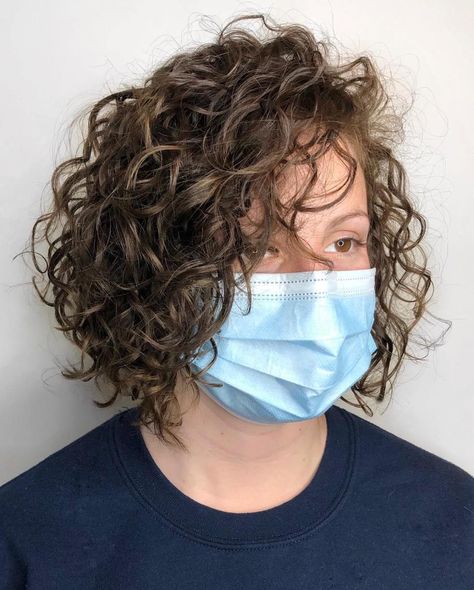 Side-Parted Wavy Perm Bob Spiral Perm Short Hair With Bangs, Medium Length Body Wave Perm, Hair Perms Types Body Wave, A Line Haircut Curly Hair, Medium Length Spiral Perm, Short Length Haircut For Curly Hair, 2023 Perm Trends Short Hair, Spiral Perms For Shoulder Length Hair, Large Rod Perm Medium Hair