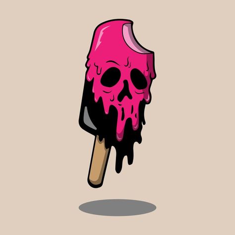 Creepy Ice Cream Drawing, Skull Ice Cream Tattoo, Tattoo Tshirt Design, Skull Ice Cream Cone, Rockabilly Artwork, Skull Ice Cream, Monster Ice Cream, Tattoo Tshirt, Halloween Ice Cream