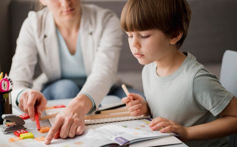 Side view of child learning from tutor a... | Free Photo #Freepik #freephoto #pedagogy #tutoring #teaching-kids #homeschooling The Power Of Reading, Reading Comprehension Skills, Word Recognition, Type Of Writing, Maria Montessori, Language Lessons, Online Tutoring, Study Skills, Student Studying