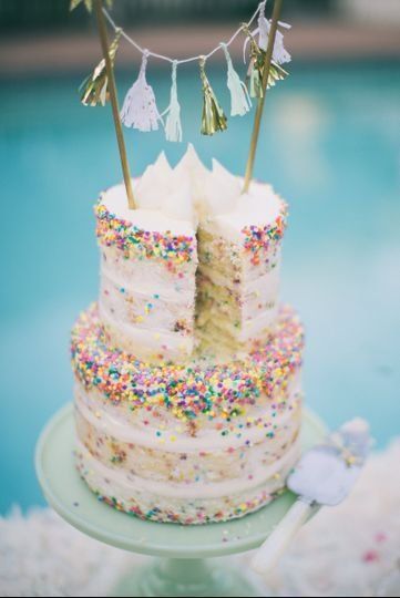 Fun wedding cake idea - funfetti wedding cake  {Paper Cake Events} Two Tier Sprinkle Cake, Sprinkle Wedding Cakes, Cake With Sprinkles, Rustic Dessert, Cake Sprinkles, Confetti Wedding, Confetti Cake, Wedding Cake Flavors, Confetti Birthday