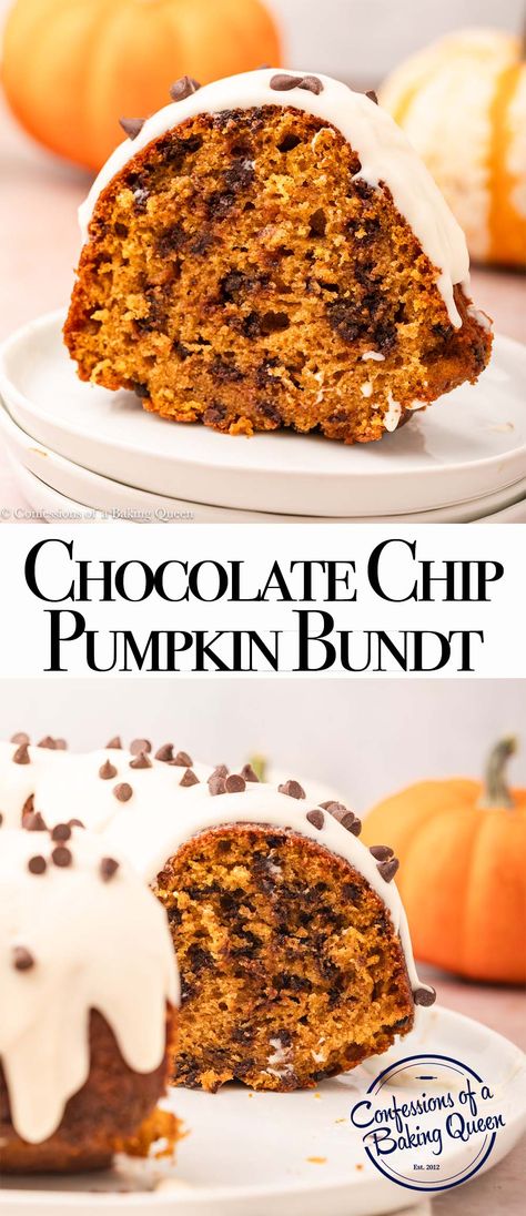 This pumpkin chocolate chip bundt cake is the perfect fall dessert! With a moist and flavorful cake batter and bursts of melty chocolate chips, this easy recipe is sure to be a crowd-pleaser. Get ready to impress with this delicious fall treat! Fall Bundt Cake Recipes Easy, Fall Bundt Cake Recipes, Pumpkin Chocolate Chip Bundt Cake, Pumpkin Chocolate Chip Bundt, Chocolate Pumpkin Desserts, Pumpkin Chocolate Cake, Pumpkin Chocolate Chip Cake, Soul Cakes, Chocolate Chip Bundt