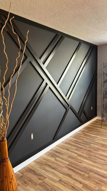 Accent Wall Millwork, Dining Rooms With Accent Walls, Mountain Slat Wall, Wood Trimmed Accent Wall, Slat Accent Wall Ideas, Black Accent Wall In Kitchen, Accent Wall With A Window, Dining Room Black Accent Wall, Board Walls Ideas