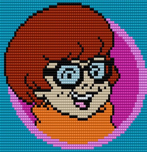 Velma Dinkley from Scooby-Doo Square Grid Pattern (Pattern by me, Man in the Book) Scooby Doo Pixel Art, Scooby Doo Crafts, Scooby Doo Perler Beads, Scooby Doo Knitting Patterns Free, Scooby Doo Pixel Art Grid, Scooby Doo Alpha Patterns, Scooby Doo Cross Stitch, Scooby Doo Plastic Canvas Patterns, Plastic Canvas Scooby Doo Pattern