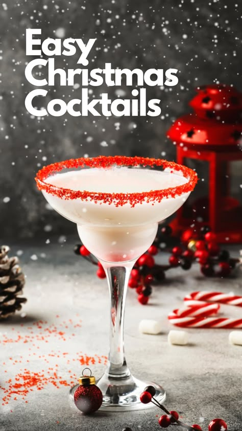 Easy Christmas Cocktails Fun Christmas Cocktails, Easy Christmas Cocktails, Cranberry Margaritas, Christmas Beverages, Best Christmas Cocktails, Cocktail Recipes For A Crowd, Christmas Cocktails Easy, Christmas Party Drinks, Creamy Eggnog