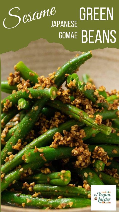 This is hands down the best way to eat green beans! The salty sesame Japanese Gomae Sauce combined with crunchy sweet green beans is the perfect bite. This easy side dish is perfect for any time of year. Sesame Green Bean Recipes, Japanese Green Beans, Japanese Green Beans Recipe, Eat More Beans, Sweet Green Beans, Sesame Green Beans, Veggie Lunch, Vegan Japanese, Eat Green