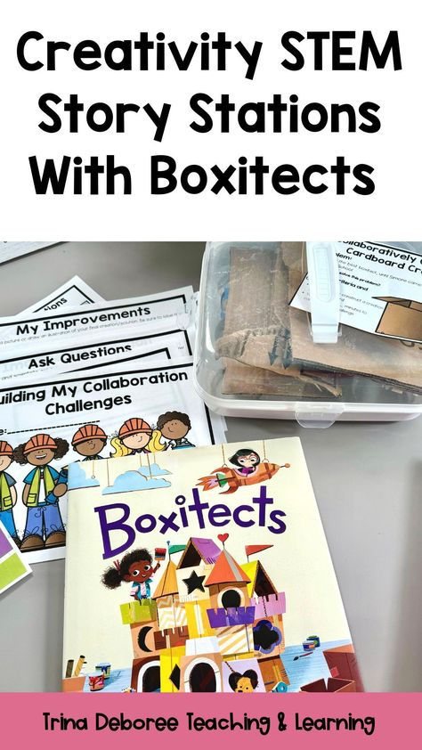 Boxitects by Kim Smith is the perfect tool to focus on creativity. This Makerspace STEM Story Station resource is filled with 1 Creativity STEM activity focusing on 1 book with creativity as the key theme. Your students will work through the Engineering Design Process and think critically! A creativity poster is included. Boxitects Activities, Storybook Stem Activities, Stem Activities Elementary With Books, Stem Read Alouds, Story Book Stem Challenges, Creativity Poster, Makerspace Elementary Library, Stem Engineering Activities, Makerspace Design