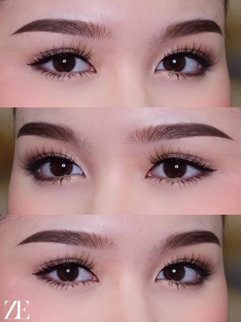 Microblading Eyebrows Asian Eyes, Chinese Eyebrow Shape, Eyebrow Shaping Asian, Straight Eyebrows On Round Face, Asian Brows Shape, Japanese Eyebrows Style, Korean Eyebrows For Round Face, Asian Eyebrows Shaping, Korean Straight Eyebrows