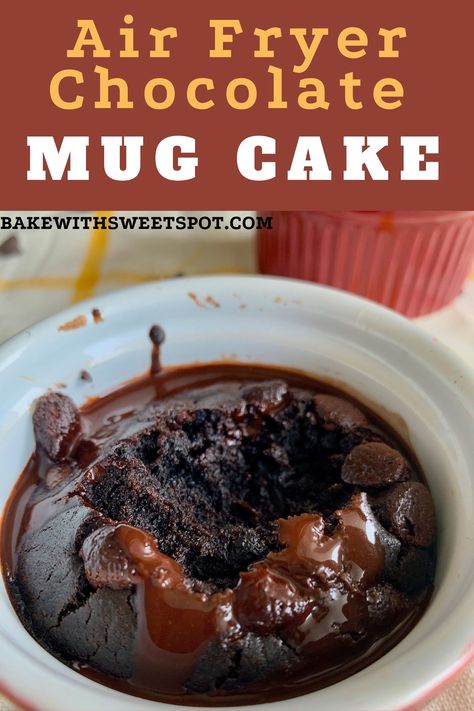 Cake Mix Mug Cake, Air Fryer Chocolate Cake, Easy Chocolate Chip Cake, Air Fryer Cake Recipes, Rita Recipe, Chocolate Chip Mug Cake, Air Fryer Recipes Dessert, Chip Mug, Air Fryer Oven Recipes