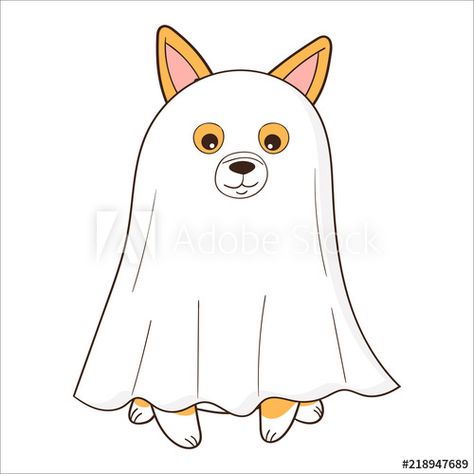 Corgi Ghost Tattoo, Corgi Ghost Drawing, Ghost Drawing, Ghost Tattoo, Halloween Cartoon, Halloween Cartoons, Corgi Dog, Ghost Halloween, A Ghost