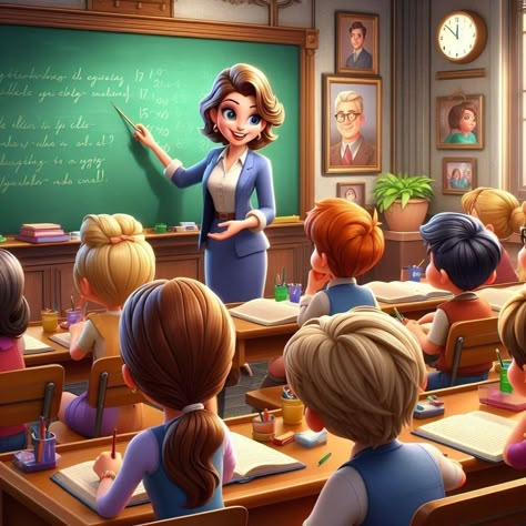 Teachers Cartoon Images, School Class Aesthetic, Cute Teacher Cartoon, Teacher And Student Illustration, Cartoon Teacher Images, Teacher And Student Images, Teacher Pics, Teacher Picture, Teacher Images