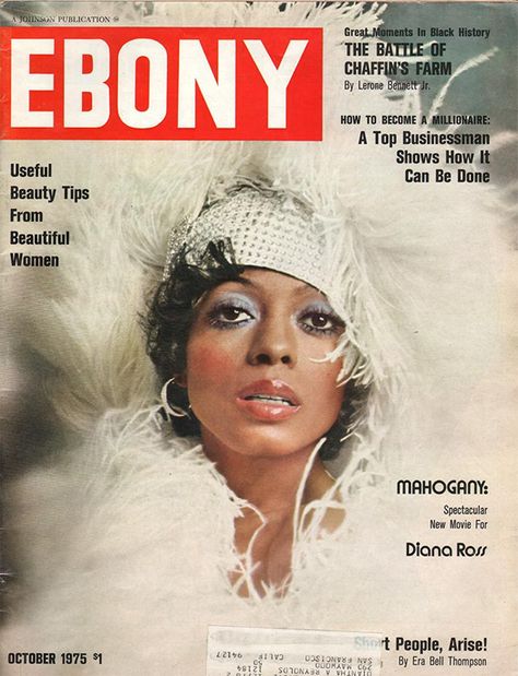 Diana Ross Cover, Ebony Magazine, October 1975 Ebony Magazine Cover, Jet Magazine, Ebony Magazine, Black Magazine, Short People, Vintage Black Glamour, Black Hollywood, Diana Ross, Vintage Magazines