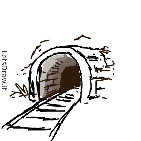 Try to copy this drawing of tunnel or watch it in our video player and use it as a step by step tutorial to learn how to draw. Tunnel Drawing, Train Sketch, Road Drawing, Ty Dye, Train Drawing, London Underground Stations, Comic Tutorial, Simple Designs To Draw, Train Art