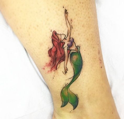 Ariel Watercolor, Ariel Tattoo, Little Mermaid Tattoo, Line Drawing Tattoos, Tattoo Disney, Disney Tattoo, Tattoos Geometric, Drawing Tattoo, Little Mermaid Ariel