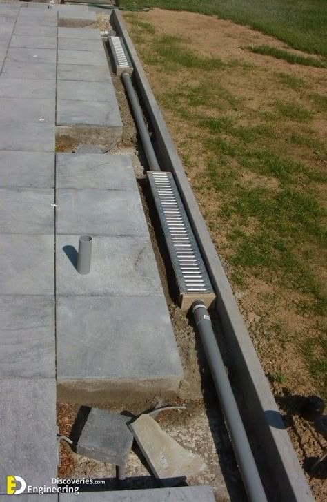 31+ Mesmerizing Photos of Trench Drain Systems | Engineering Discoveries Basement Drainage, Surface Drainage, Trench Drain Systems, Deck Drain, Landscape Drainage, Backyard Drainage, Yard Drainage, Underground Drainage, Trench Drain