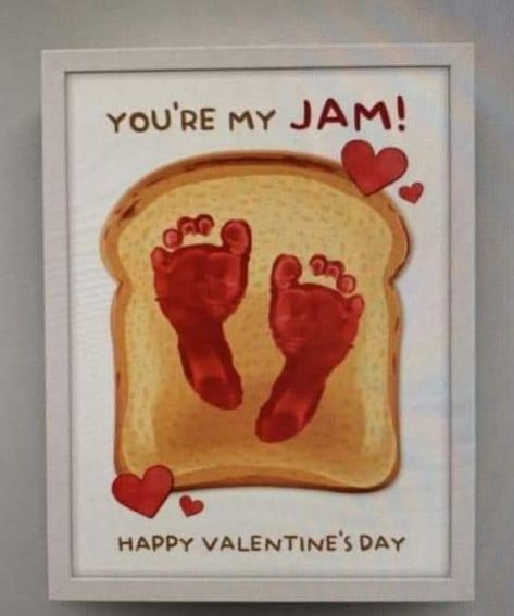 Di Hawkins Valentines Day Painting For Kids, Jam And Bread, Bread Cute, Valentine Preschool, Baby Footprint Crafts, Baby Art Crafts, Baby Footprint Art, Cute Frame, Jam Jam