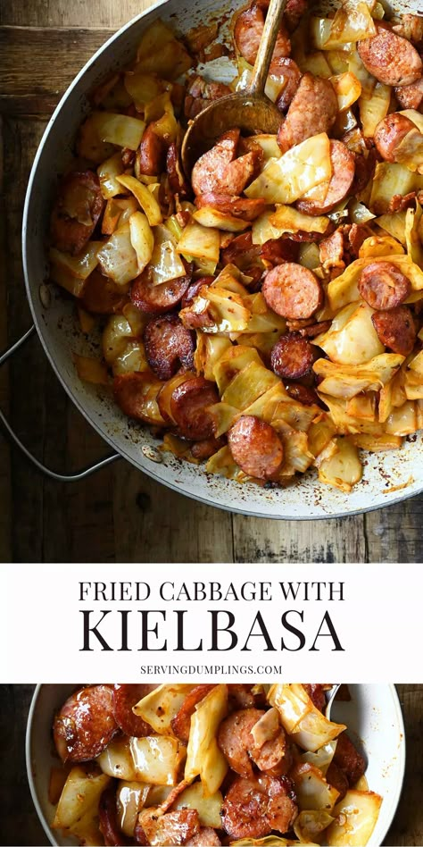 Fried Cabbage with Kielbasa Cabbage Kielbasa, Kielbasa Skillet, Kielbasa And Cabbage, Kielbasa Recipes, Cabbage And Sausage, Moroccan Dishes, Fried Cabbage, Supper Recipes, Kielbasa