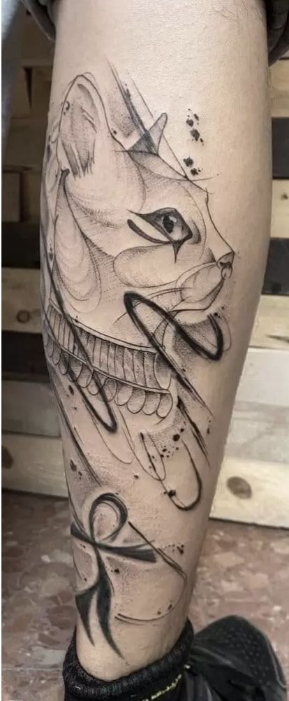 Sphynx Cat Tattoo Egyptian, Kemetic Tattoos, Anubis And Bastet Tattoo, Egypt Cat Tattoo, Bastet Tattoo Egyptian, Bastet Goddess Tattoo, Sekhmet Tattoo, Egyptian Cat Tattoo, Bast Tattoo