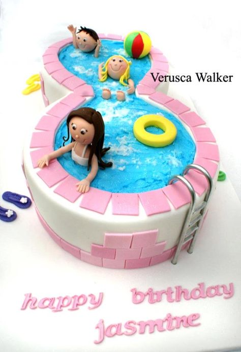 swimming pool cake ~ http://verusca.deviantart.com/gallery/#/d4wgklz Pool Birthday Cakes, Swimming Pool Cake, Swimming Cake, Number Birthday Cakes, Pool Party Cakes, Pool Cake, Girl Number, Cakes Chocolate, Beach Cakes