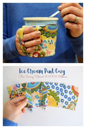 Pint Ice Cream Cozy Free Sewing Patterns | Fabric Art DIY Fabric Ice Cream Cozy, Sewing Ice Cream Cozy, Ninja Creami Pint Cozy Pattern, Ice Cream Pint Cozy Pattern Free, Drink Cozy Sewing Pattern, Iced Coffee Cozy Sewing Pattern, Pint Ice Cream Cozy Sewing Pattern, Ice Cream Koozie Pattern, Diy Microwave Bowl Cozy